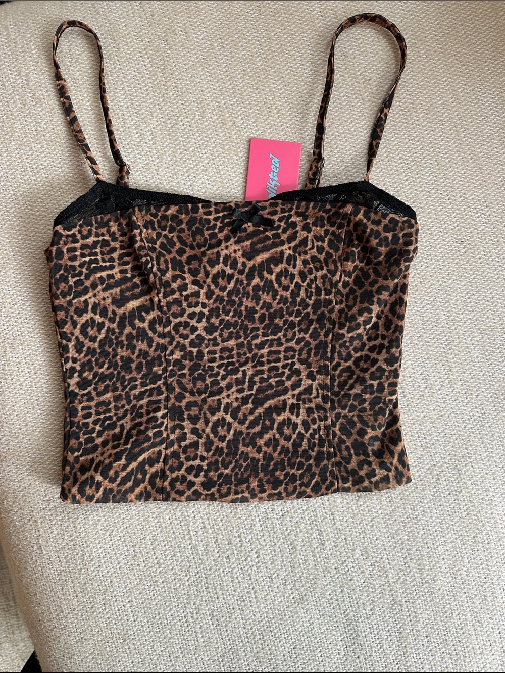 Edikted Leopard Print Cami Top with Lace Trim - Brown